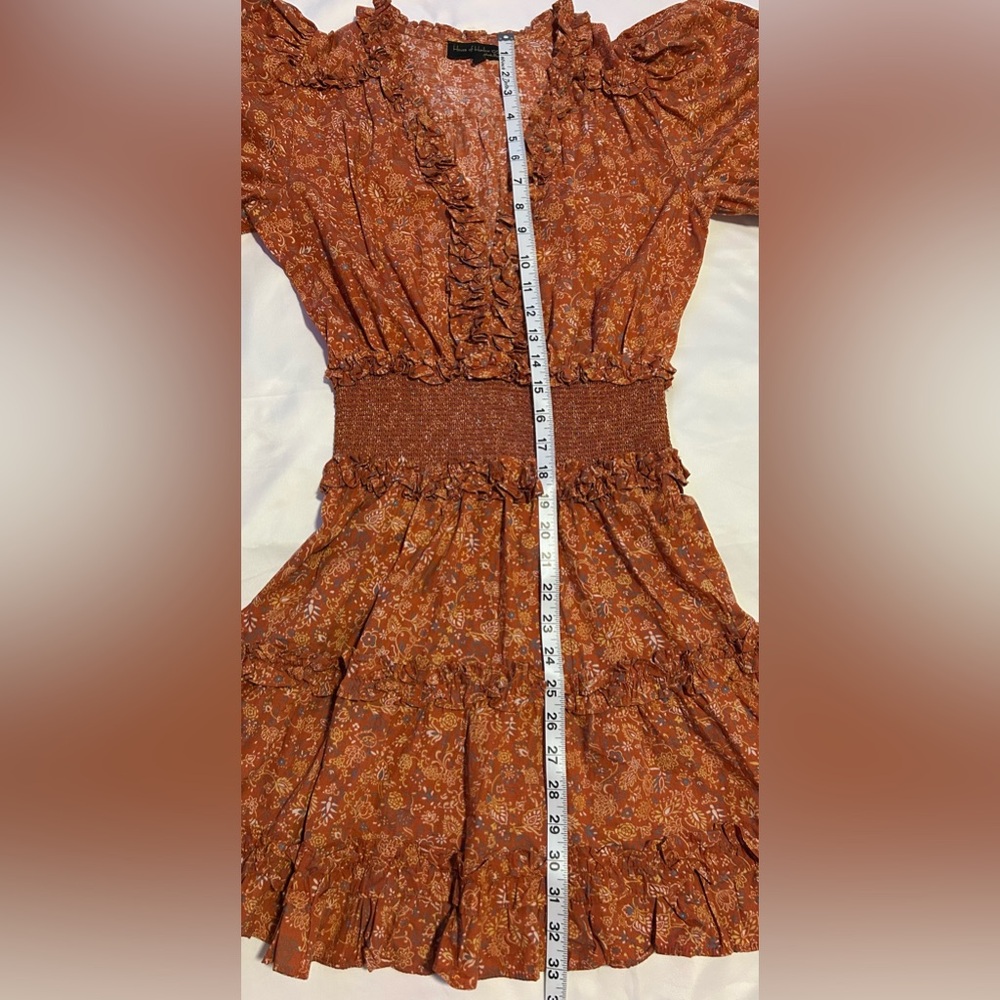House of Harlow 1960 Rust Floral Ruffle Long Sleeve Mini Dress - Picture 5 of 6